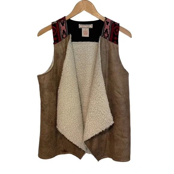 FLYING TOMATO Sherpa Lined Aztec Open Vest Faux Suede Boho Women’s Medium - Picture 1 of 6
